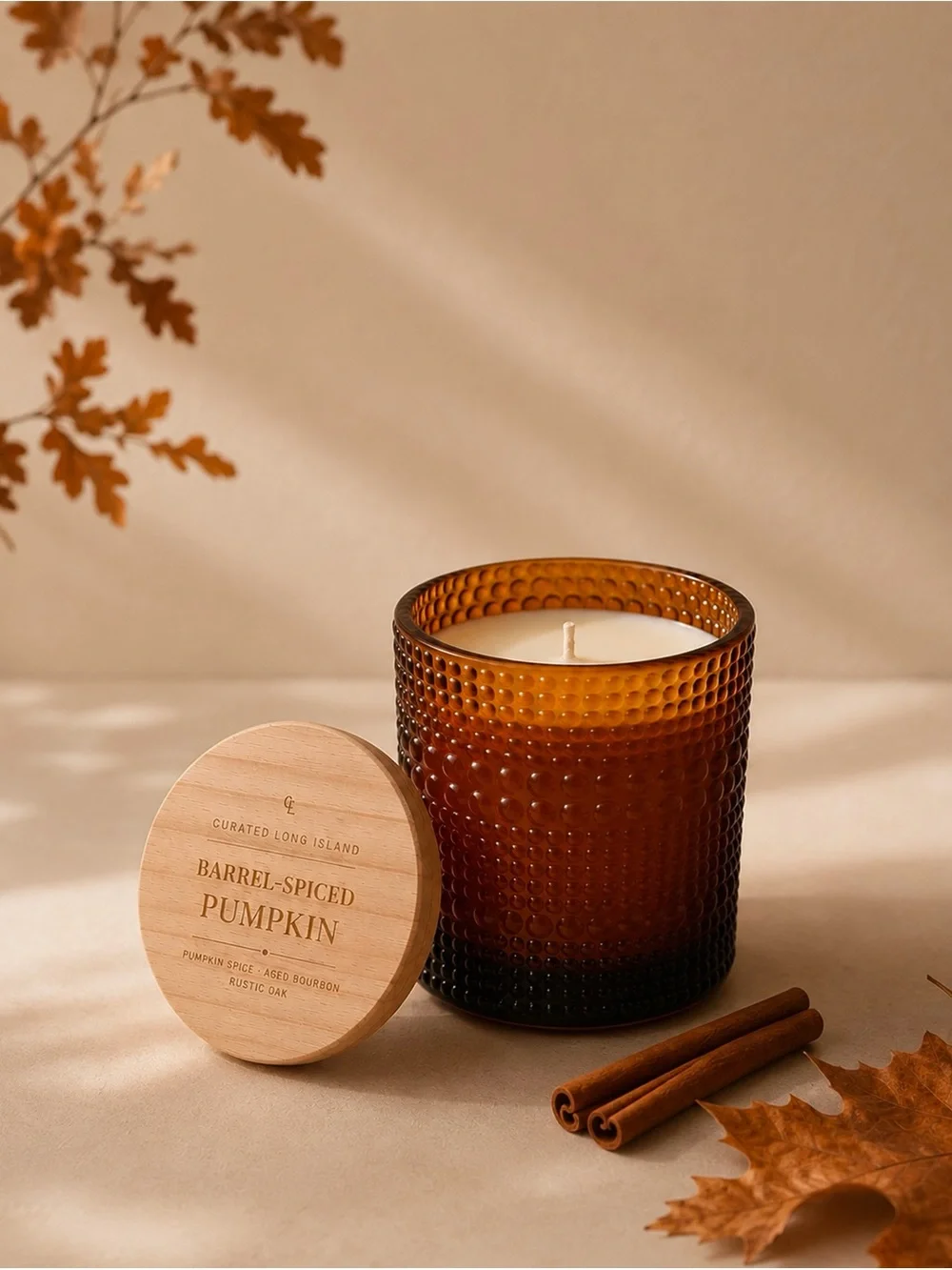 Barrel-Spiced Pumpkin Soy Candle | 12 oz Amber Glass Bourbon Oak Scent